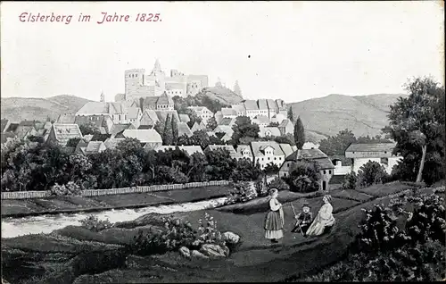 Künstler Ak Elsterberg im Vogtland, Panorama vom Ort im Jahre 1825