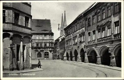 Ak Görlitz in der Lausitz, Untermarkt, Hotel Zum braunen Hirsch, Möbelmagazin