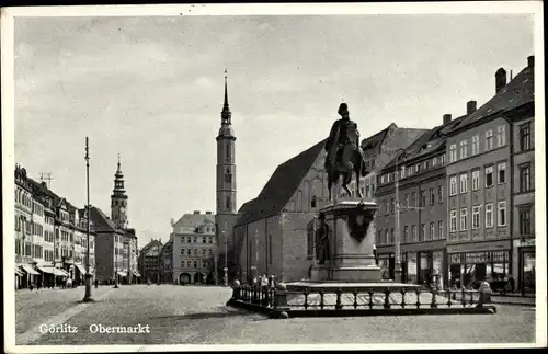 Ak Görlitz in der Lausitz, Obermarkt, Reiterstandbild