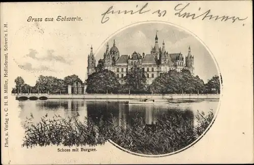 Ak Schwerin in Mecklenburg, Schloss mit Burgsee