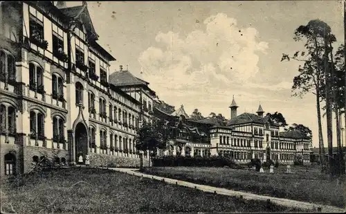 Ak Gommern in Sachsen Anhalt, Heilstätte Vogelsang, Die beiden Krankenpavillons mit Mittelbau