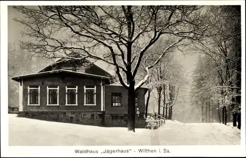 Ak Wilthen in der Lausitz Sachsen, Waldhaus Jägerhaus, Winter