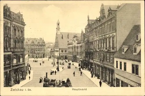 Ak Zwickau in Sachsen, Hauptmarkt, Geschäfte