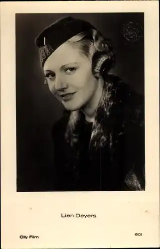 Ak Schauspielerin Lien Deyers, Portrait mit Hut, City Film 601