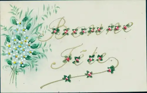 Zelluloid Ak Glückwunsch, Bonne Fete, Blumenstrauß