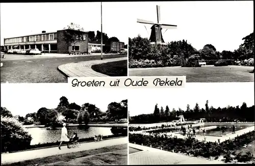 Ak Oude Pekela Groningen Niederlande, Schwimmbad, Windmühle, Gebäude
