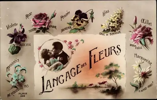Ak Langage des Fleurs, Blumensprache, Liebespaar