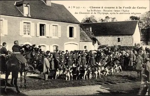 Ak Chasse a courre a la Foret de Cerisy, La St. Hubert, Jagdhunde