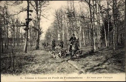 Ak Chasse a courre en Foret de Fontainebleau, En route pour l'attaque