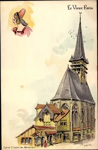 Künstler Litho Robida, Paris, Eglise St. Julien des Ménétriers