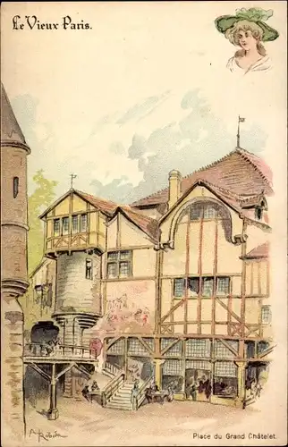 Künstler Litho Robida, Albert, Paris, Place du Grand Chatelet