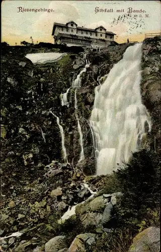 Ak Riesengebirge, Elbfall mit Baude