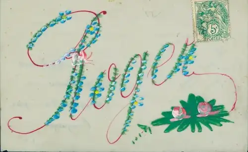 Zelluloid Buchstaben Ak Vornahme Roger, Blumen, Kitsch