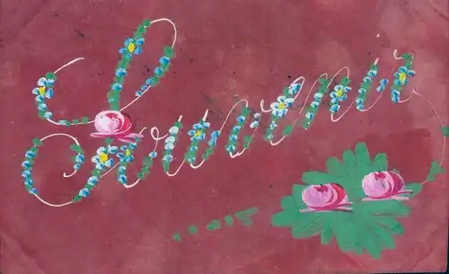 Zelluloid Buchstaben Ak Souvenir, Blumen