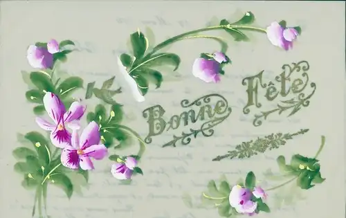 Zelluloid Ak Glückwunsch, Bonne Fete, Blumen, Kitsch