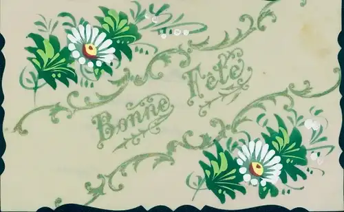 Zelluloid Ak Glückwunsch, Bonne Fete, Blumen, Kitsch