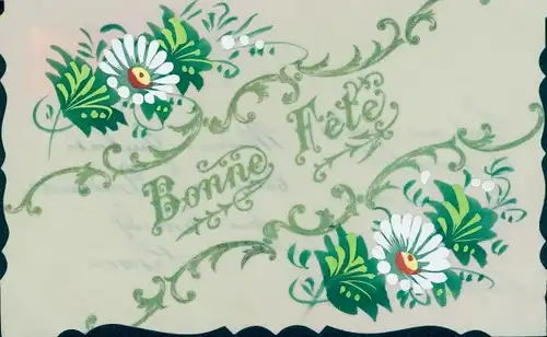 Zelluloid Ak Glückwunsch, Bonne Fete, Blumen, Kitsch