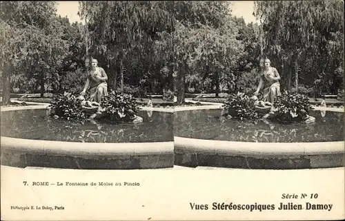 Stereo Ak Roma Rom Lazio, La Fontaine de Moise au Pincio
