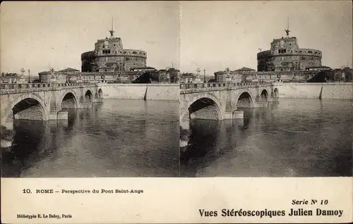 Stereo Ak Roma Rom Lazio, Perspective du Pont Saint Ange