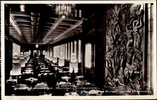 Ak Paquebot Normandie, CGT, French Line, Grande Salle à Manger, Innenansicht