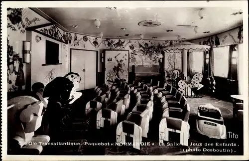 Ak Paquebot Normandie, CGT, French Line, La Salle de Jeux des Enfants