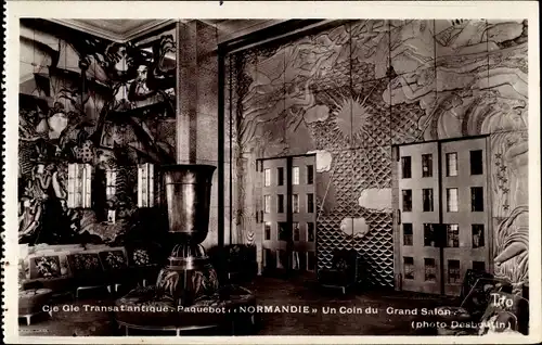 Ak Paquebot Normandie, CGT French Line, Coin du Grand Salon
