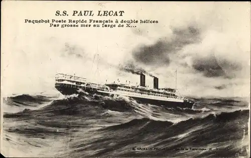 Ak Paquebot SS. Paul Lecat, Messageries Maritimes, Par grosse mer