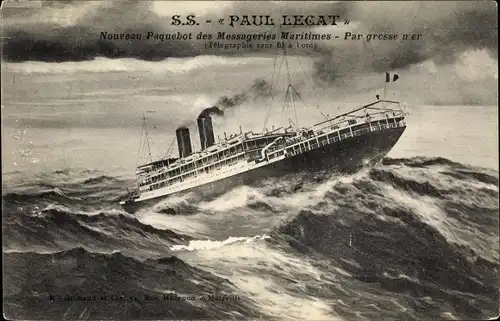 Ak Paquebot SS. Paul Lecat, Messageries Maritimes, Par grosse mer