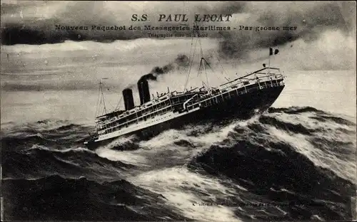 Ak Paquebot SS Paul Lecat par grosse mer, Messageries Maritimes, MM