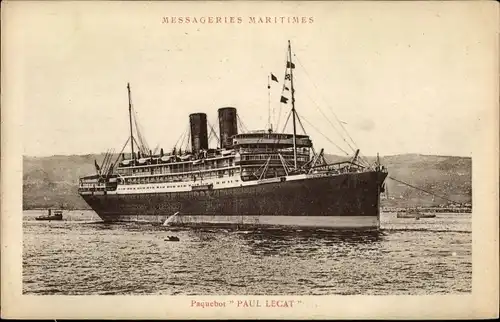 Ak Paquebot Paul Lecat, Messageries Maritimes, Dampfer, Hafen