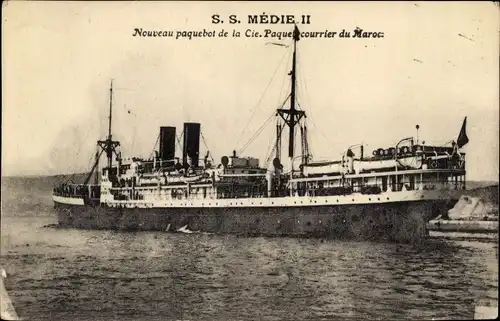 Ak Paquebot SS Médie II, Cie. Paquet, Courrier du Maroc