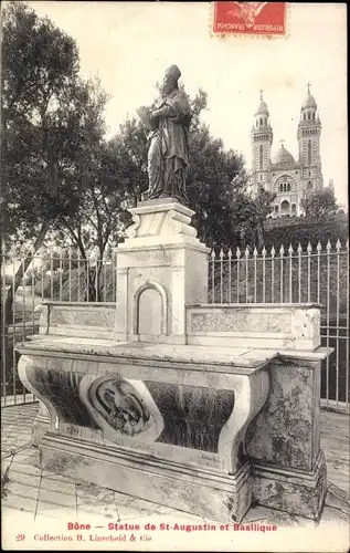 Ak Bone Algerien, Statue de St. Augustin et Basilique