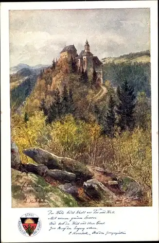 Künstler Ak Festenburg Sankt Lorenzen am Wechsel Steiermark, Blick auf die Burg