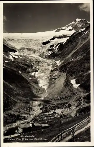 Ak Alp Grüm Kt. Graubünden, Berninabahn mit Palügletscher
