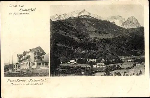 Ak Garmisch Partenkirchen in Oberbayern, Kainzenbad, Neues Kurhaus, Panorama