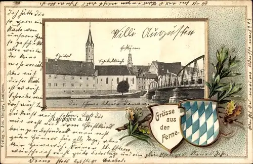 Präge Wappen Ak Lauingen an der Donau Schwäbische Alb, Spital, Spitalkirche