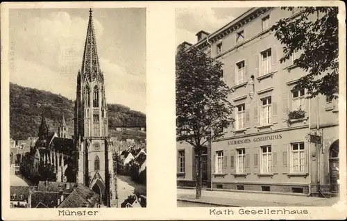 Ak Freiburg im Breisgau, Münster, Kath. Gesellenhaus