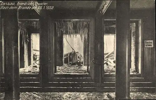 Ak Dessau in Sachsen Anhalt, Friedrich Theater, Nach dem Brand 1922