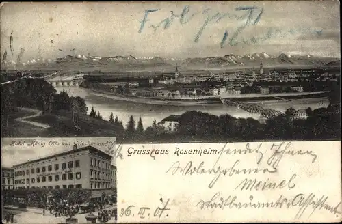 Ak Rosenheim Oberbayern, Panorama, Hotel König Otto von Griechenland