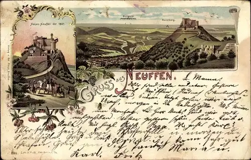 Litho Neuffen in Württemberg, Burg Hohenneuffen, Panorama