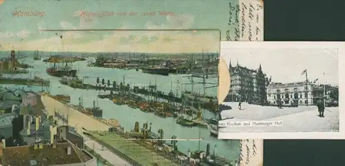 Leporello Ak Hamburg, Hafen von der neuen Warte, Pavillon, Hamburger Hof