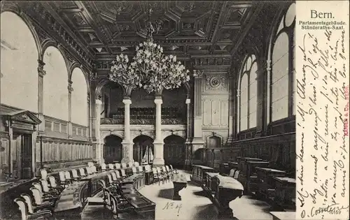 Ak Bern Stadt Schweiz, Parlamentsgebäude, Ständeraths Saal, Innenansicht
