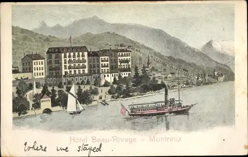Künstler Ak Montreux Les Avants Kt. Waadt Schweiz, Hotel Beau Rivage