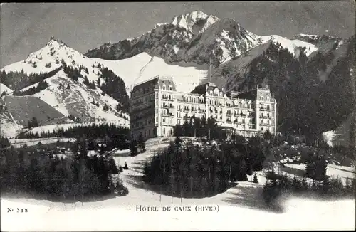 Ak Montreux Kt. Waadt Schweiz, Hôtel de Caux en Hiver, Winter