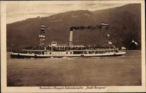 Ak Bodensee Doppel Salondampfer Stadt Bregenz