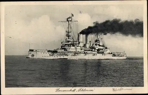 Ak Deutsches Kriegsschiff, Schlesien, Linienschiff