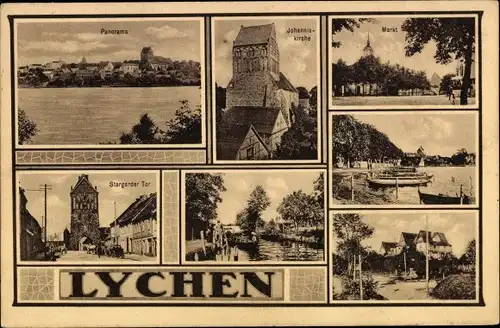 Ak Lychen in der Uckermark, Stargarder Tor, Markt, Johanniskirche