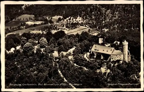 Ak Bad Blankenburg in Thüringen, Burg Greifenstein, Luftaufnahme