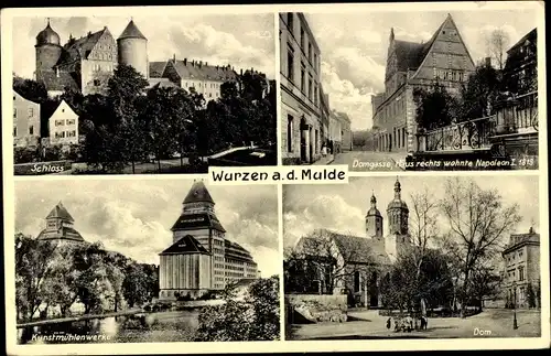 Ak Wurzen in Sachsen, Schloß, Dom, Kunstmühlenwerke, Domgasse