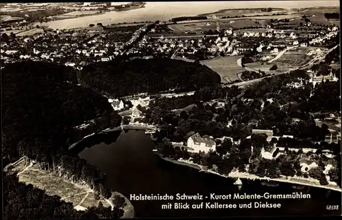 Ak Gremsmühlen Malente in Ostholstein, Gesamtansicht, Fliegeraufnahme, Kellersee, Dieksee